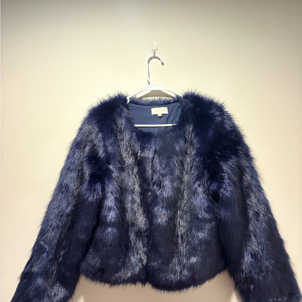 Women’s Skies Are Blue Navy Faux Fur Jacket